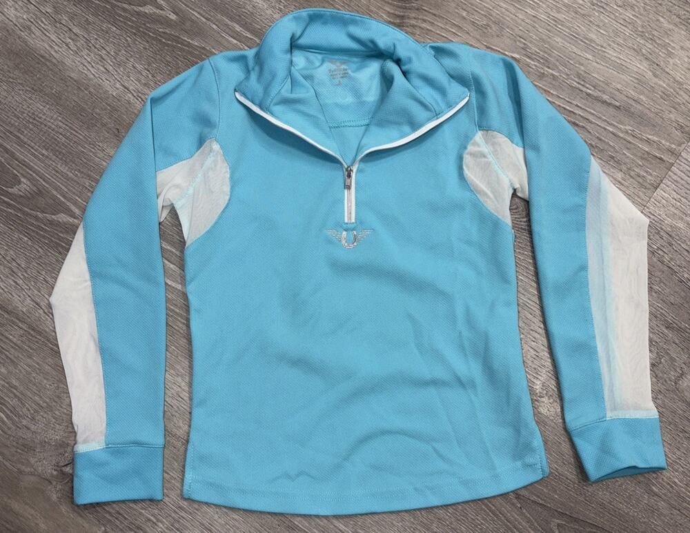 TuffRider Shirt Girls Small Blue White 1/4 Zip Mock Neck Riding Top Pullover